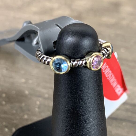 Nordstrom Rack Fashion Finger Ring Size 7 Multicolor Crystal Chain Silver Tone - Picture 3 of 6